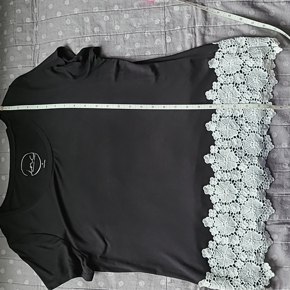 INC Black Knit Top trimmed in Lace - Picture 7 of 7